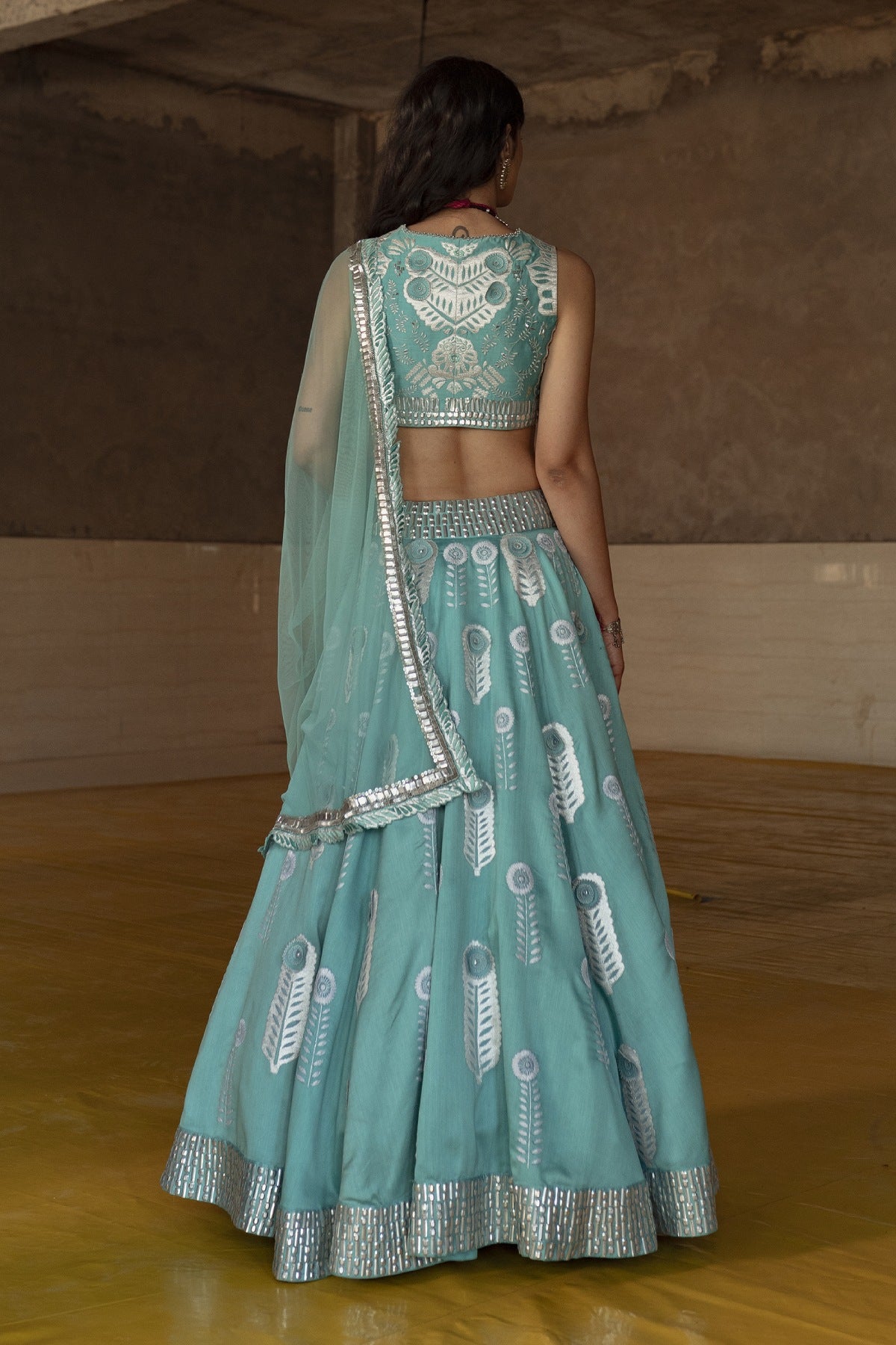 Applique Blue Lehenga Set