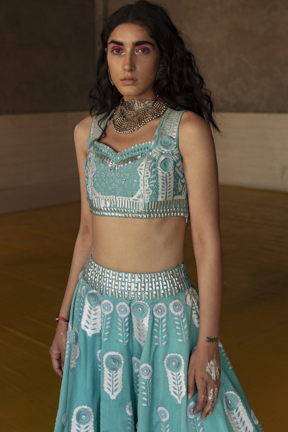 Applique Blue Lehenga Set