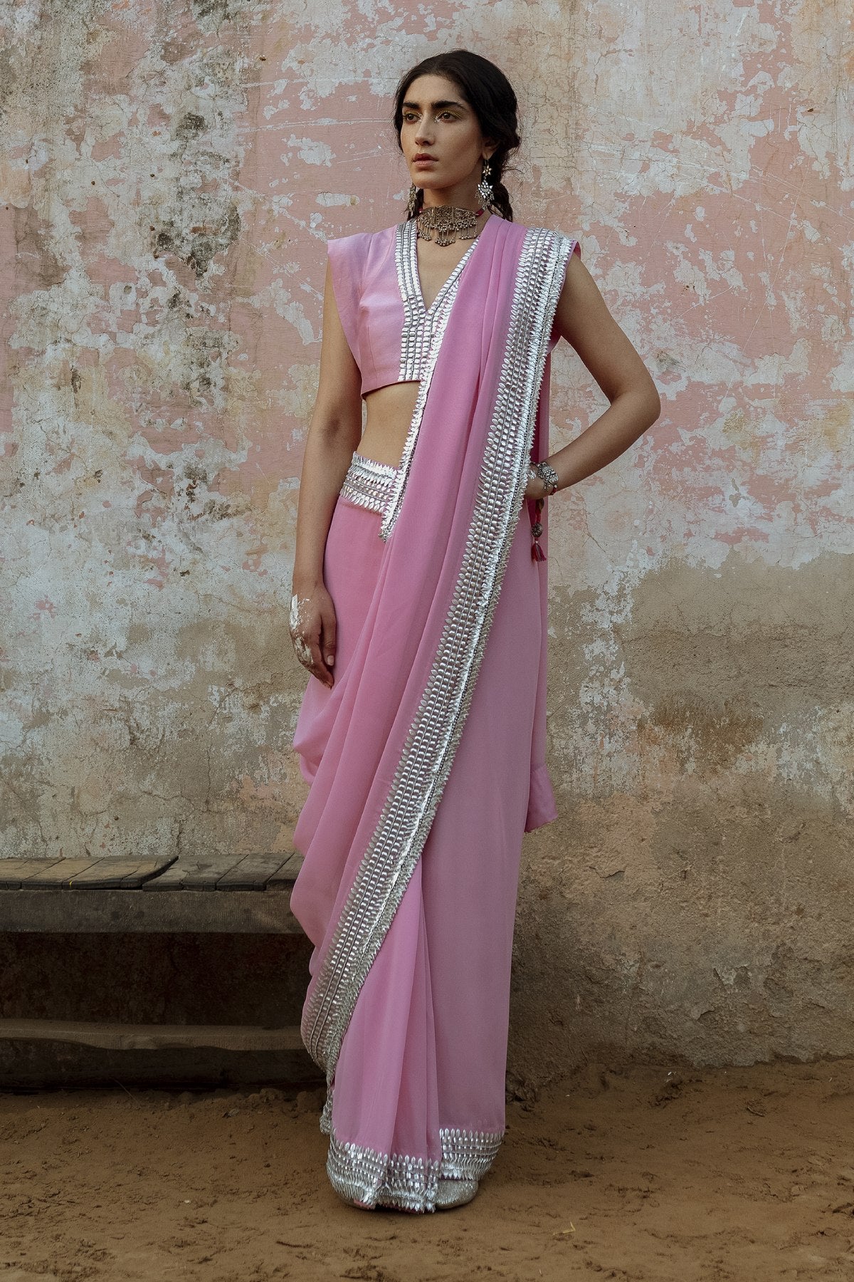 Pink Georgette Handwork Saree