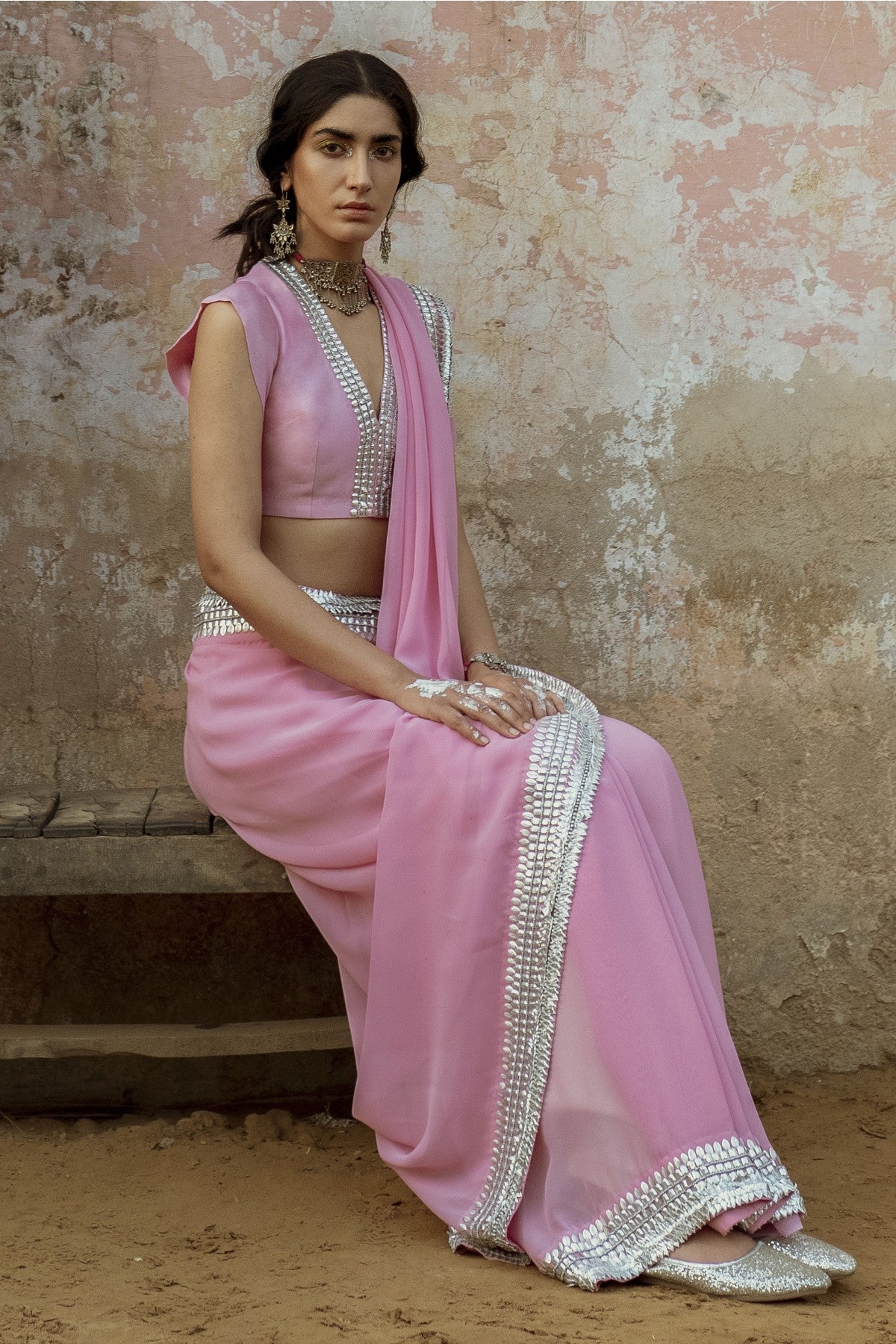 Pink Georgette Handwork Saree