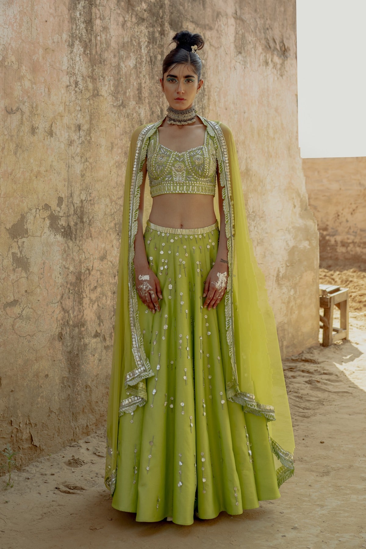 Green Chanderi Beads Work Blouse