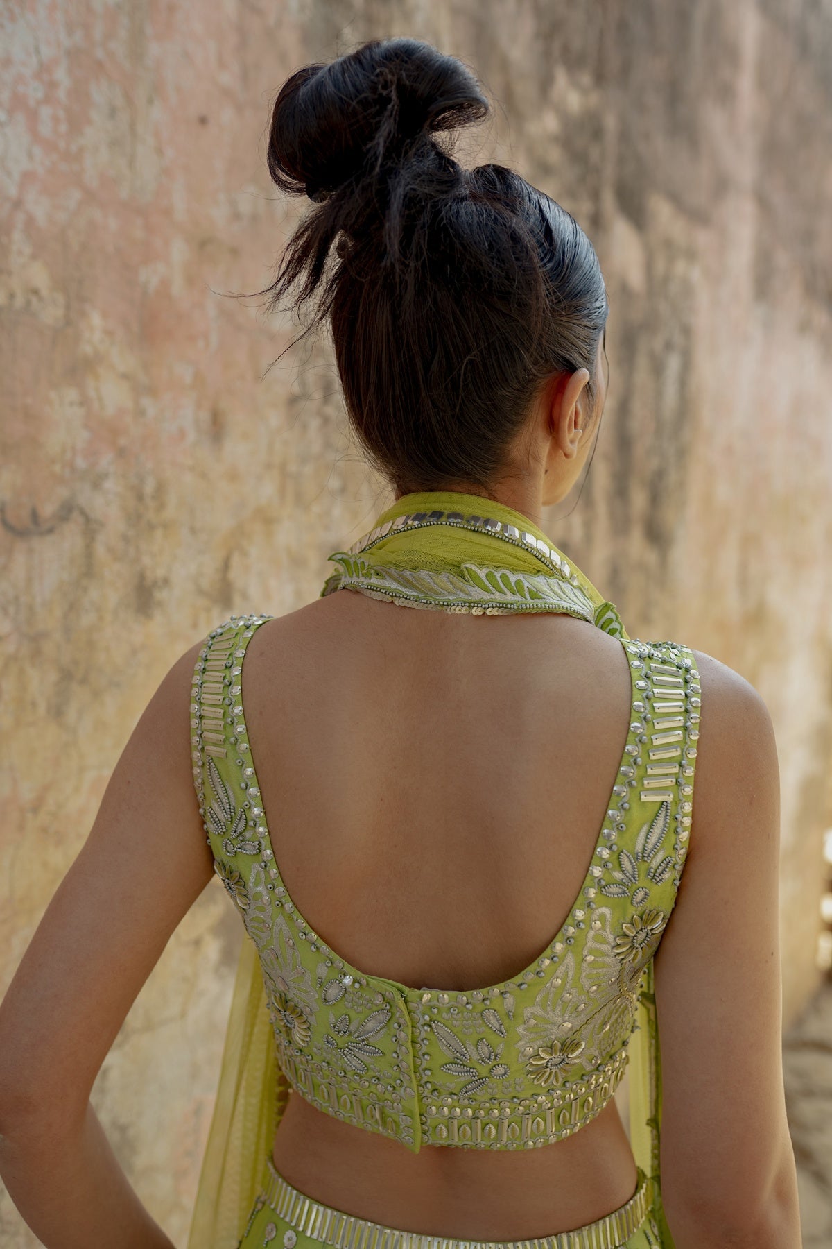 Green Chanderi Beads Work Blouse