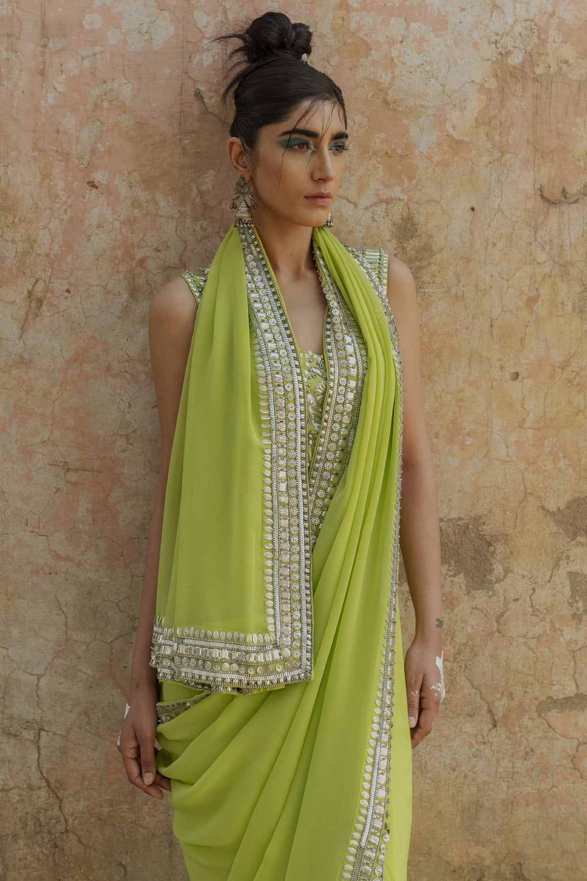 Green Georgette Handwork Saree