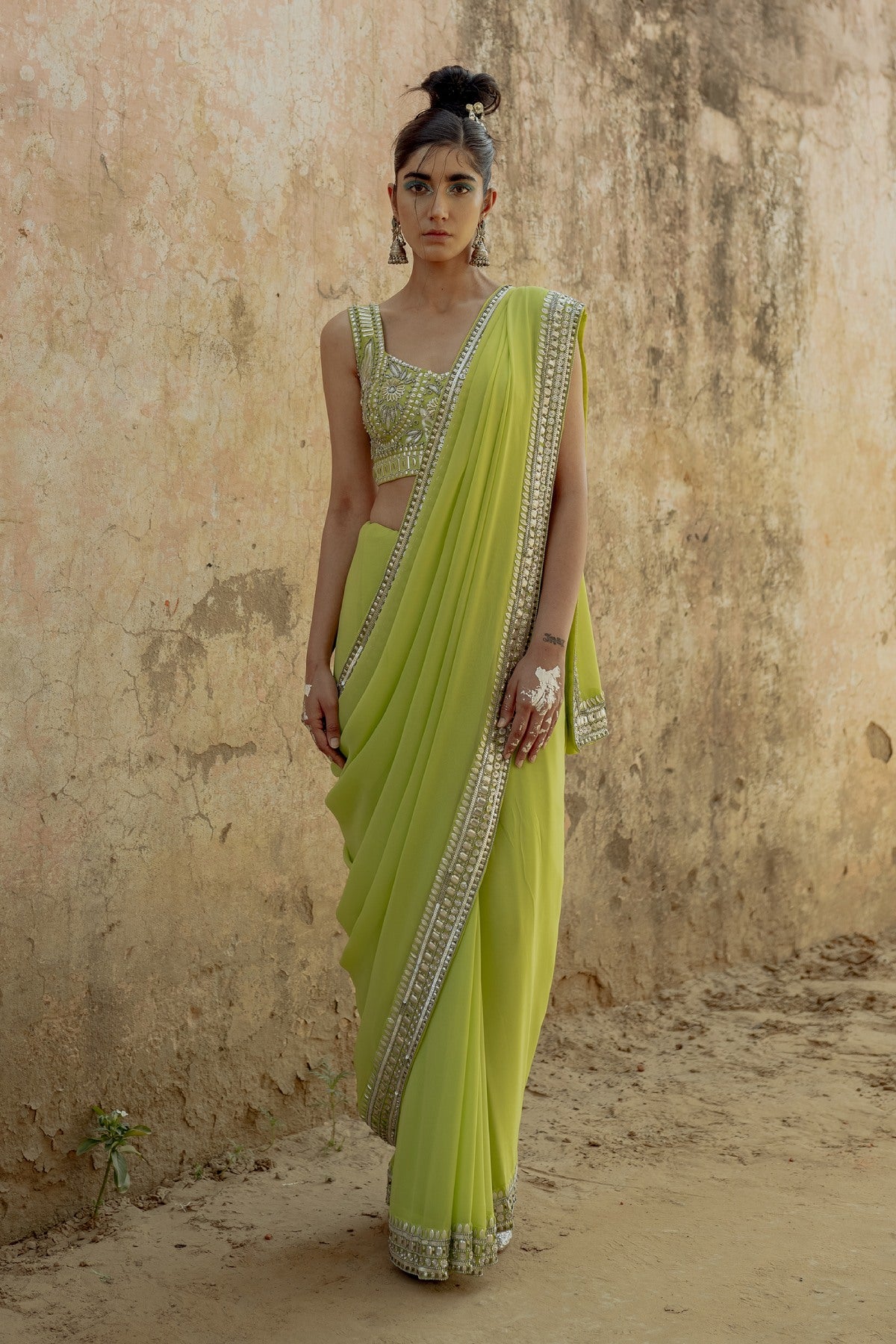 Green Georgette Handwork Saree
