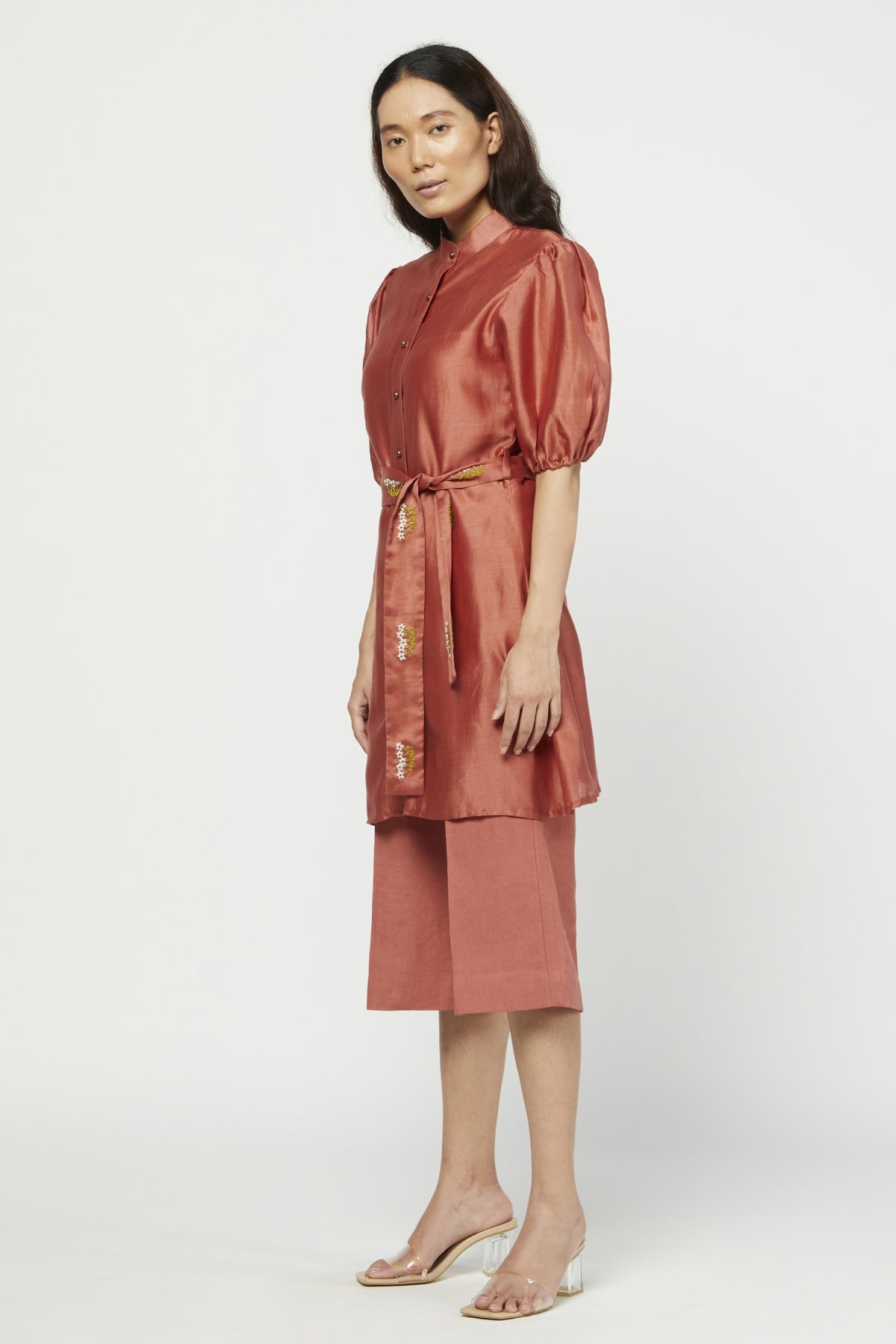 Red Embroidered Tunic Set & Belt