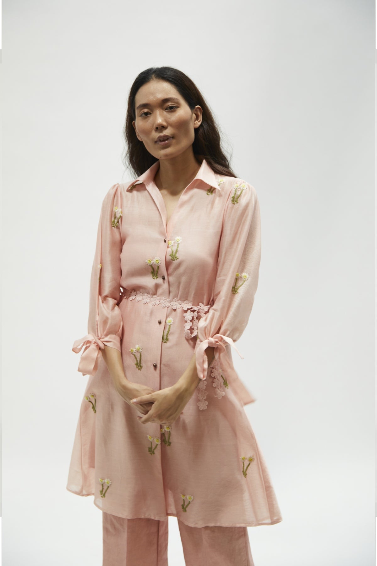 Pink Embroidered Short Tunic Set