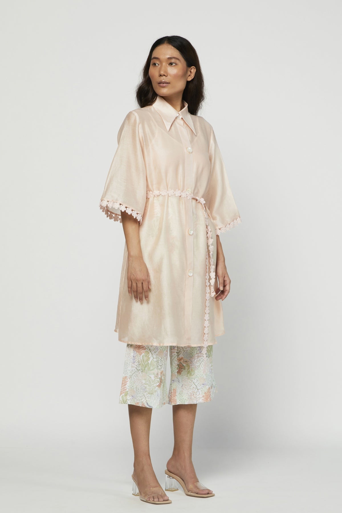 Peach Collar Tunic & Print Pants