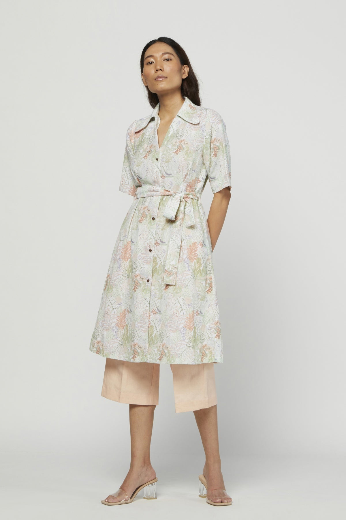 Peach Printed Collar Tunic Set