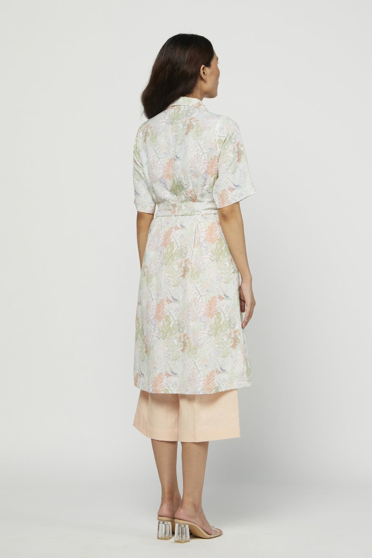 Peach Printed Collar Tunic Set