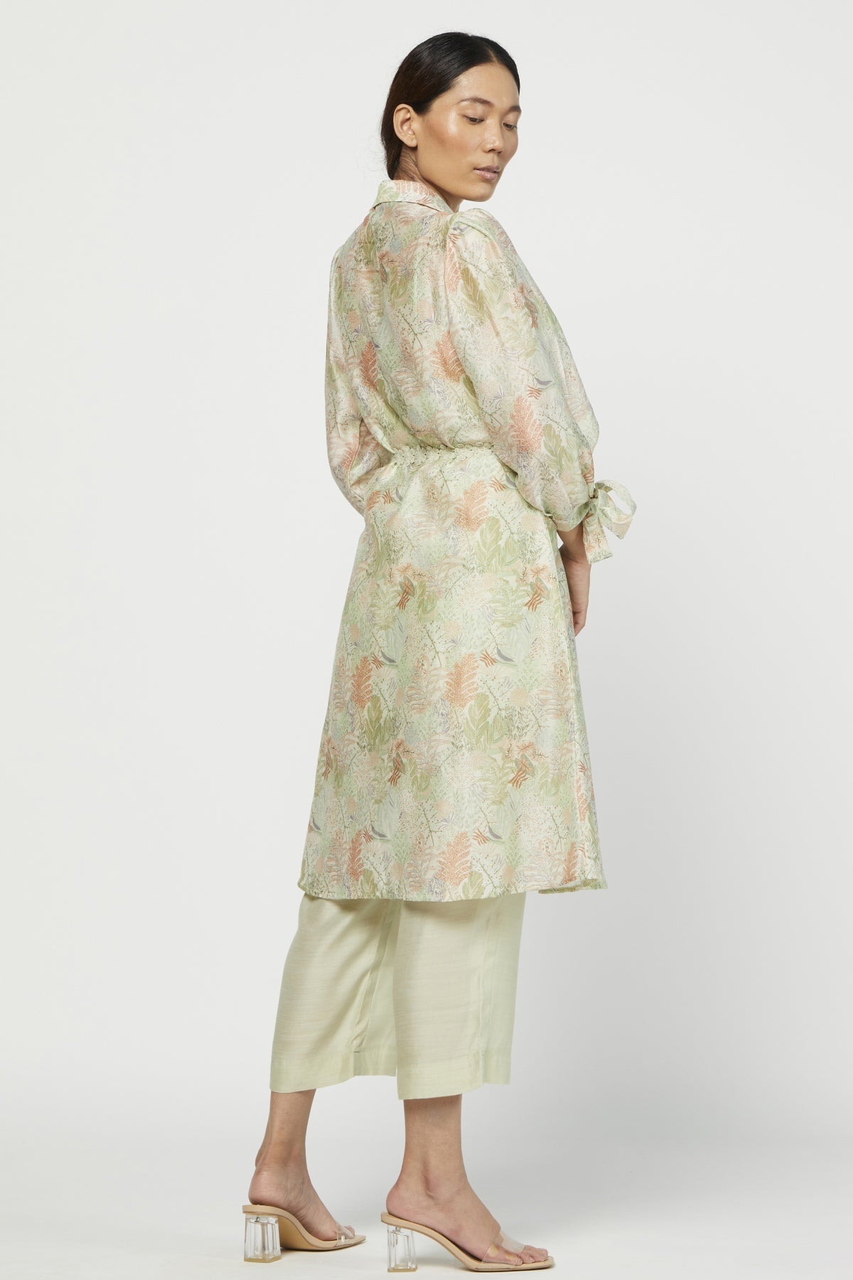 Green Printed Collar Tunic Set