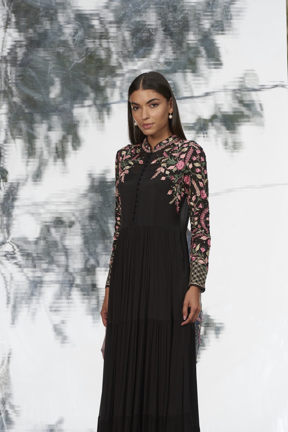 Embroidered Tier Dress Gown