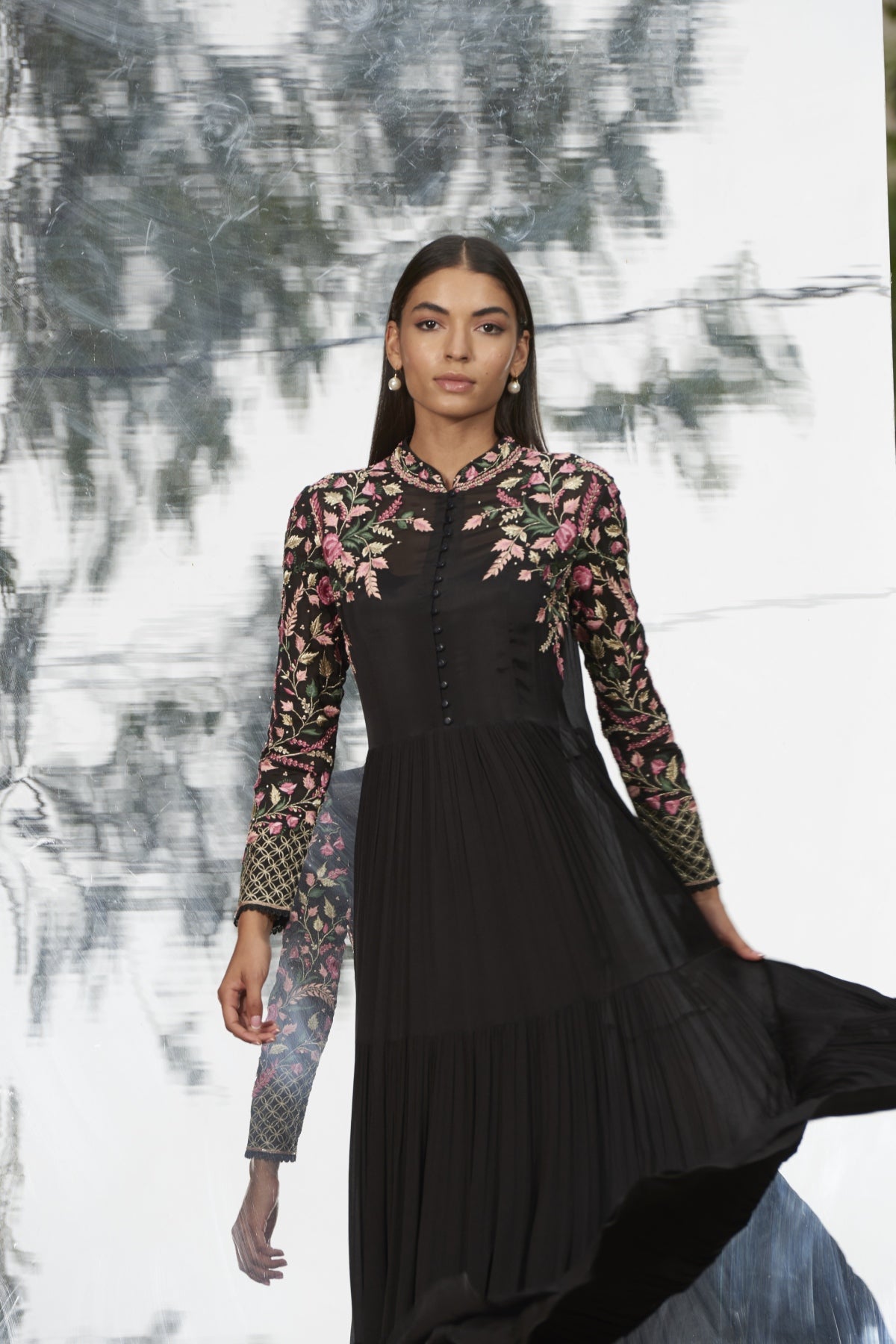 Embroidered Tier Dress Gown