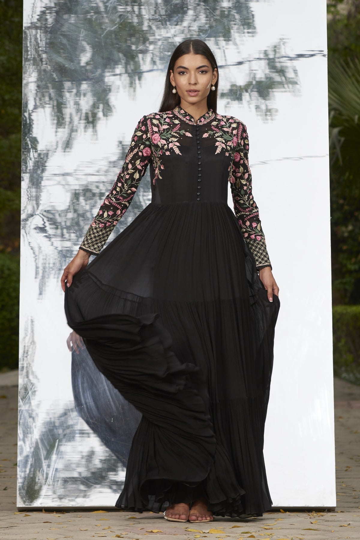 Embroidered Tier Dress Gown