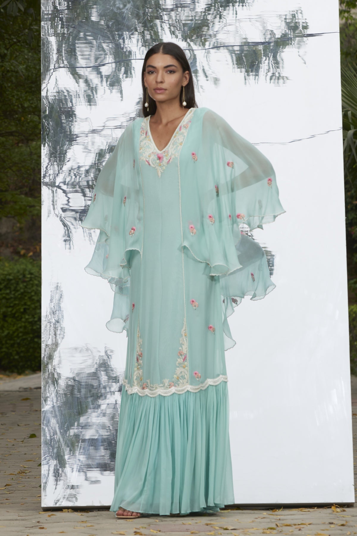 Sky Blue Georgette Frill Kaftan