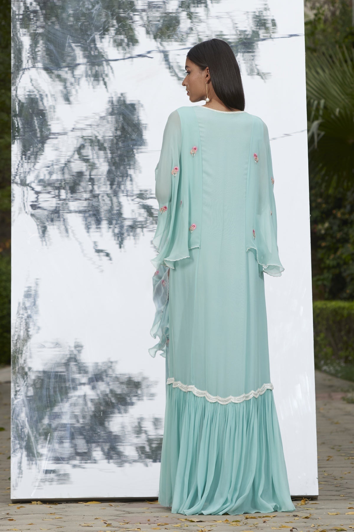 Sky Blue Georgette Frill Kaftan