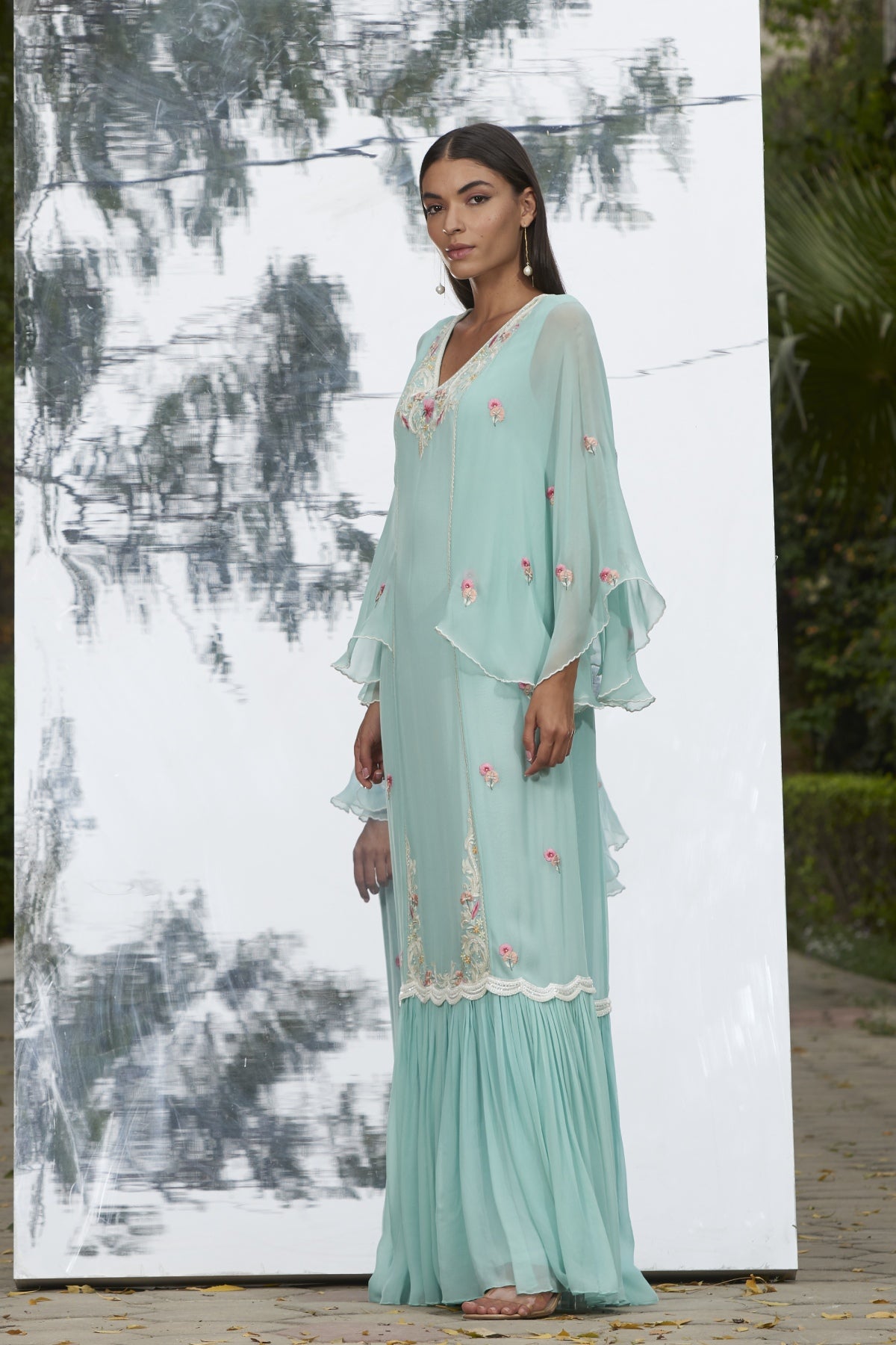 Sky Blue Georgette Frill Kaftan