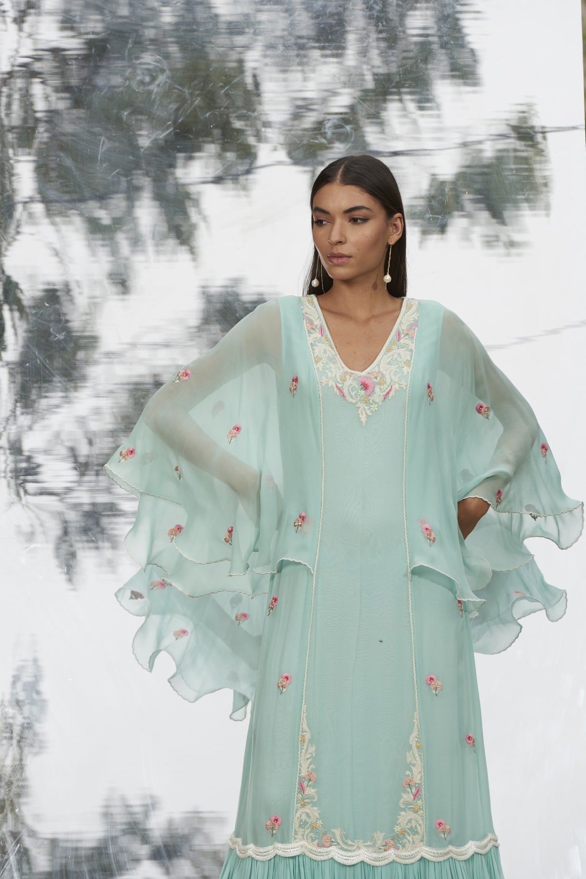 Sky Blue Georgette Frill Kaftan