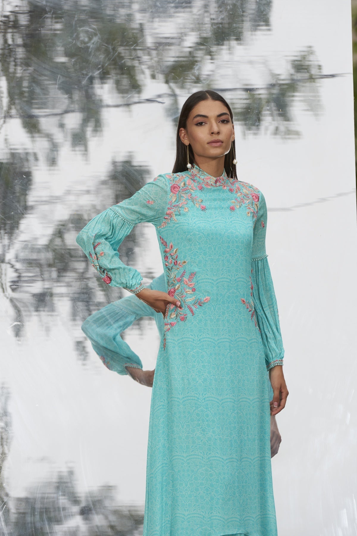 Embroidered Printed Gown