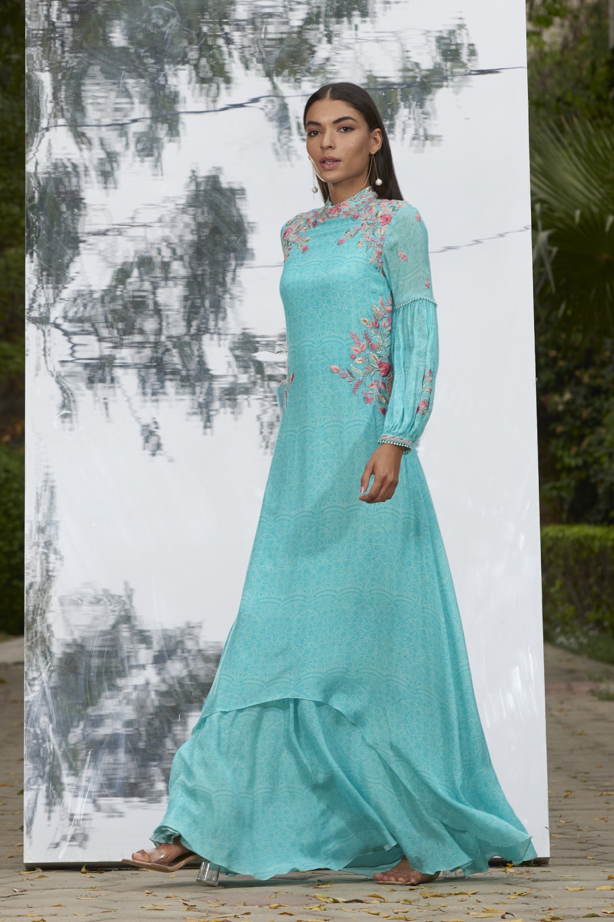 Embroidered Printed Gown