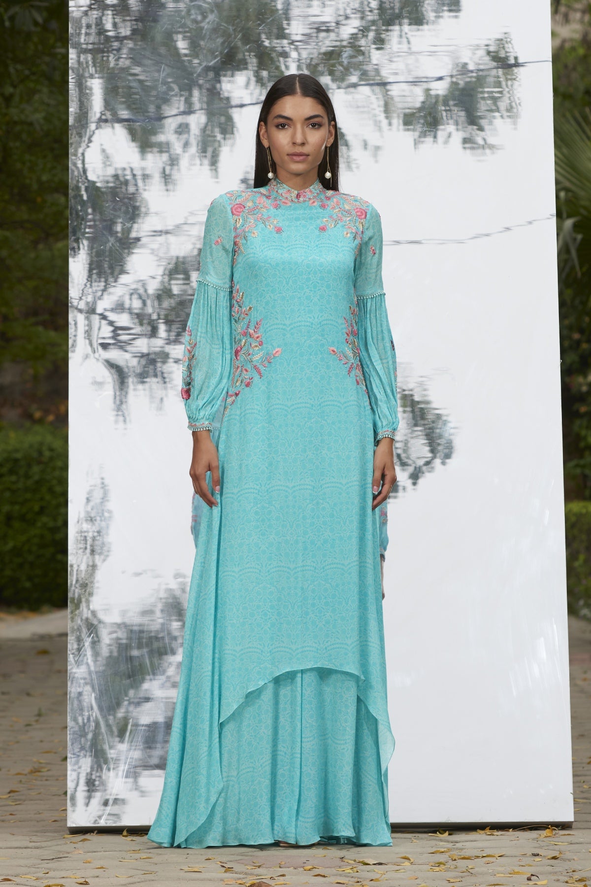 Embroidered Printed Gown