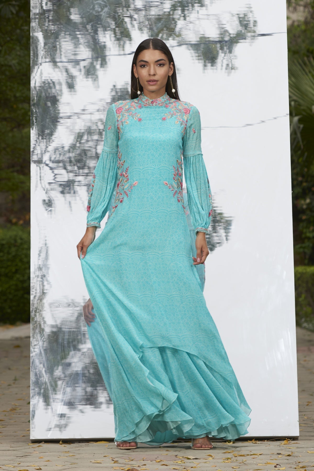 Buy Embroidered Printed Gown by Mandira Wirk