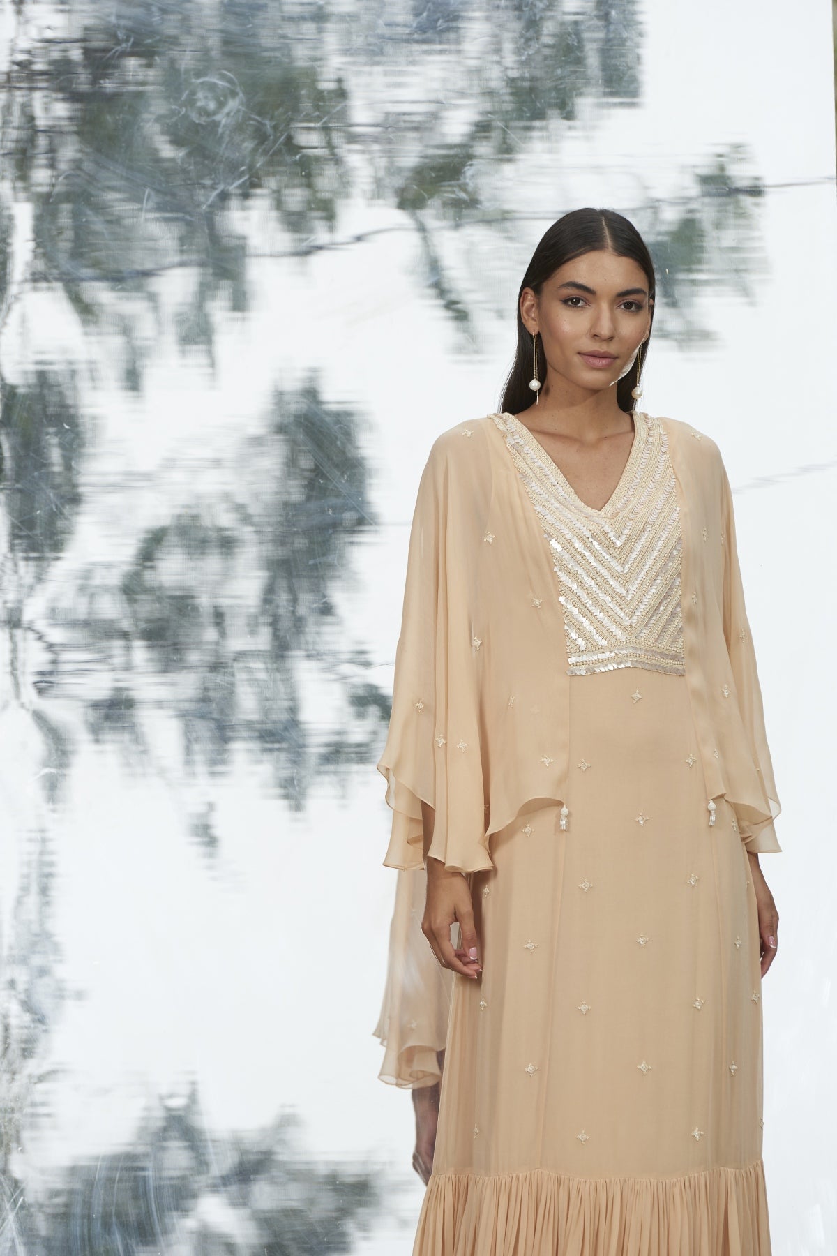 Champagne Frilled Long Kaftan