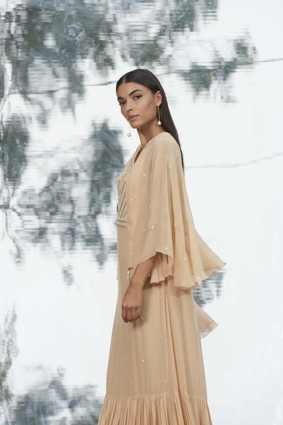 Champagne Frilled Long Kaftan
