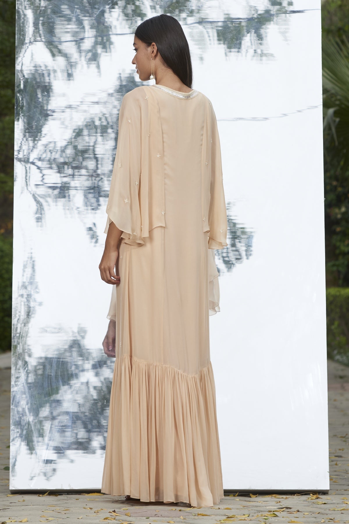 Champagne Frilled Long Kaftan