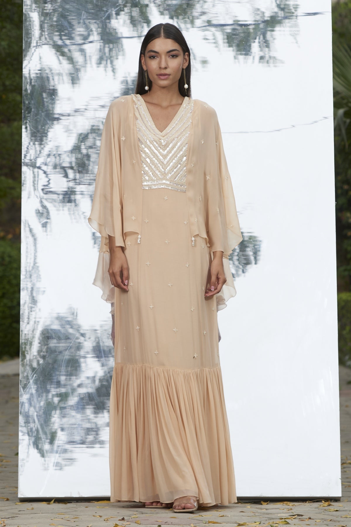 Champagne Frilled Long Kaftan
