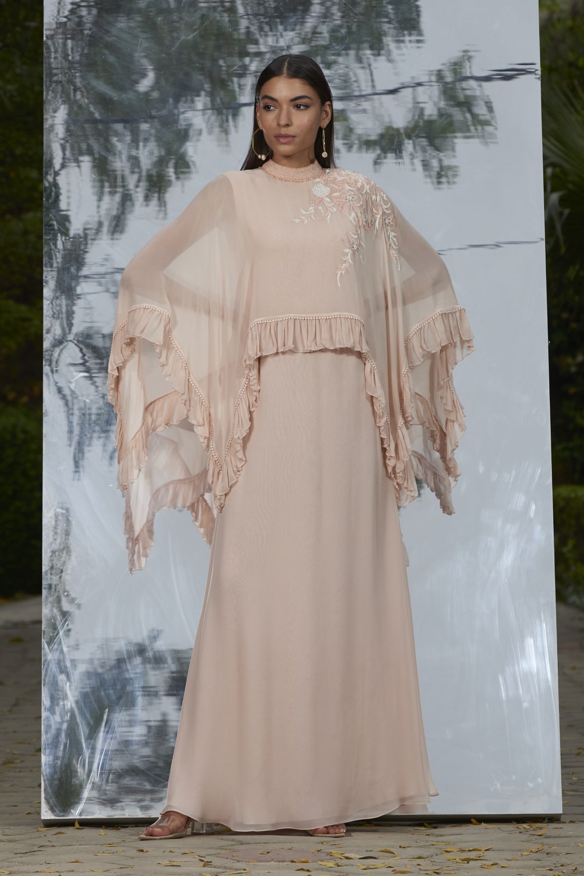 Buy Embroidered Cape Kaftan Gown by Mandira Wirk