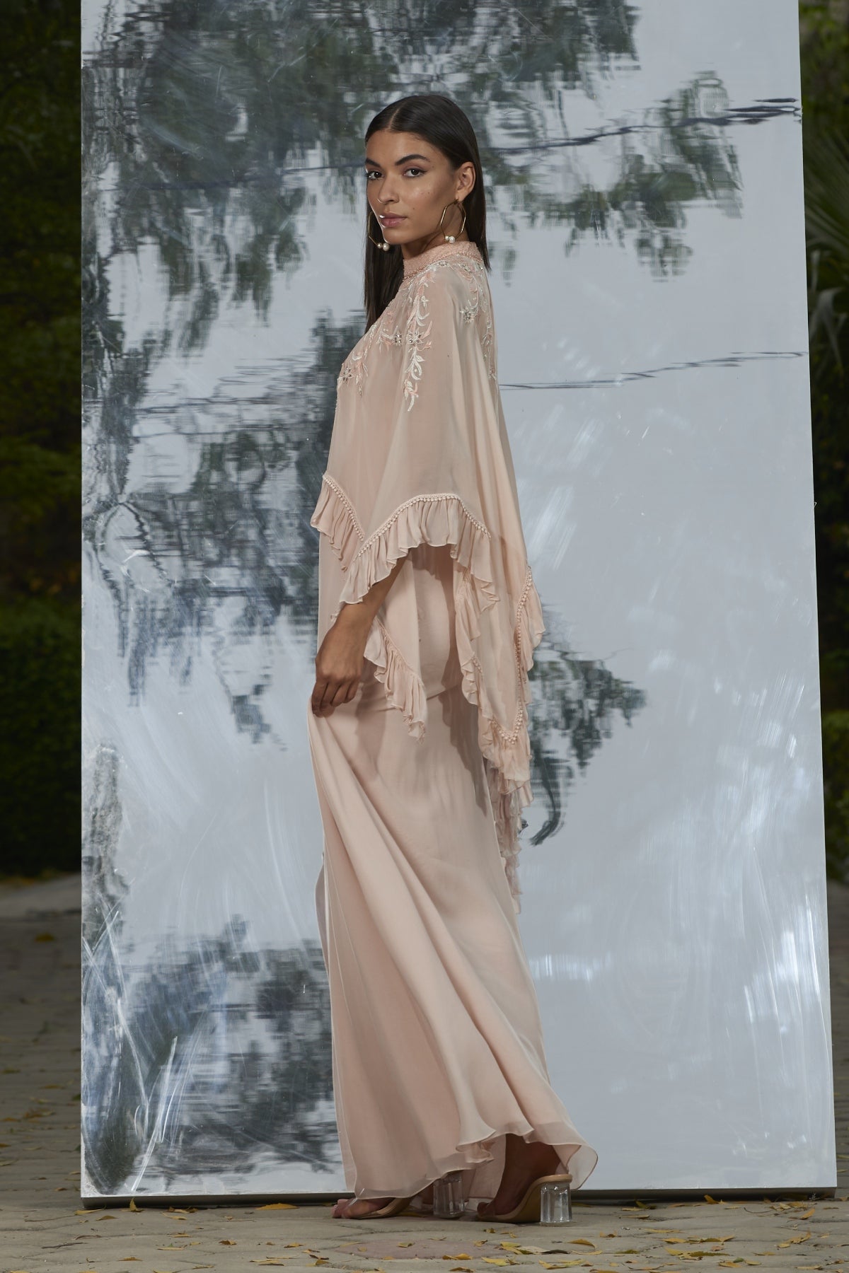 Embroidered Cape Kaftan Gown