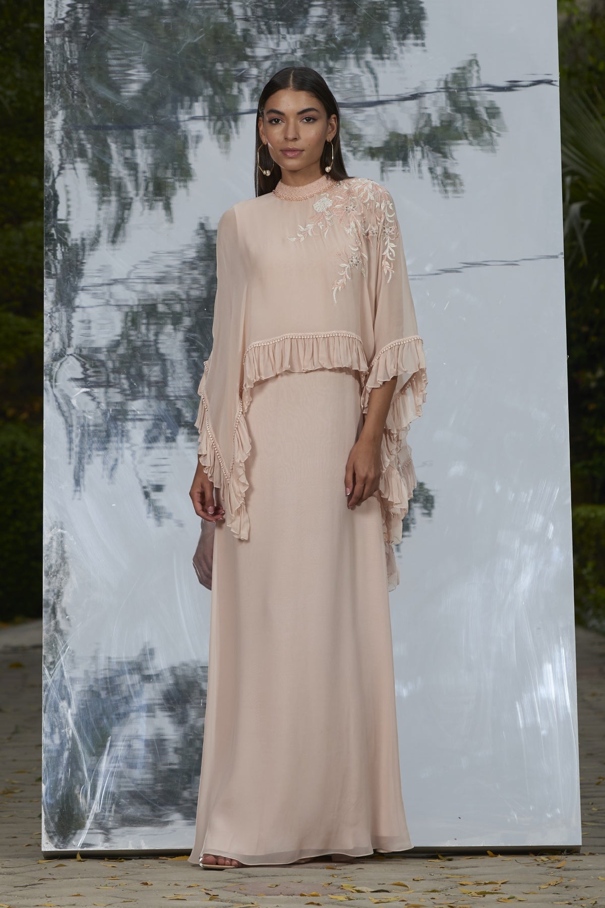 Embroidered Cape Kaftan Gown