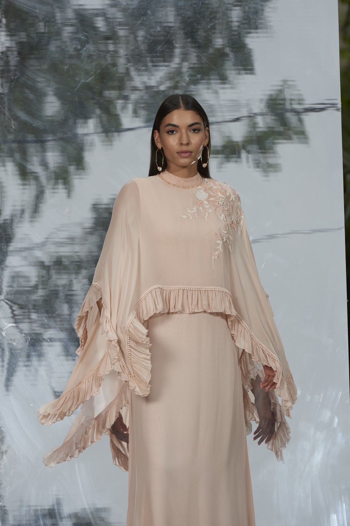 Embroidered Cape Kaftan Gown