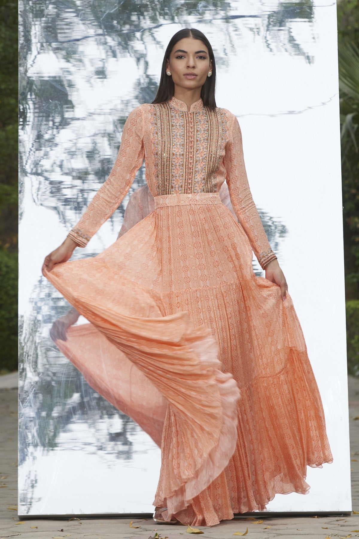 Buy Embroidered Printed Dress Gown by Mandira Wirk