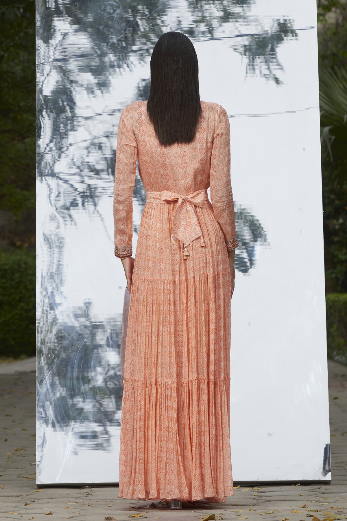 Embroidered Printed Dress Gown