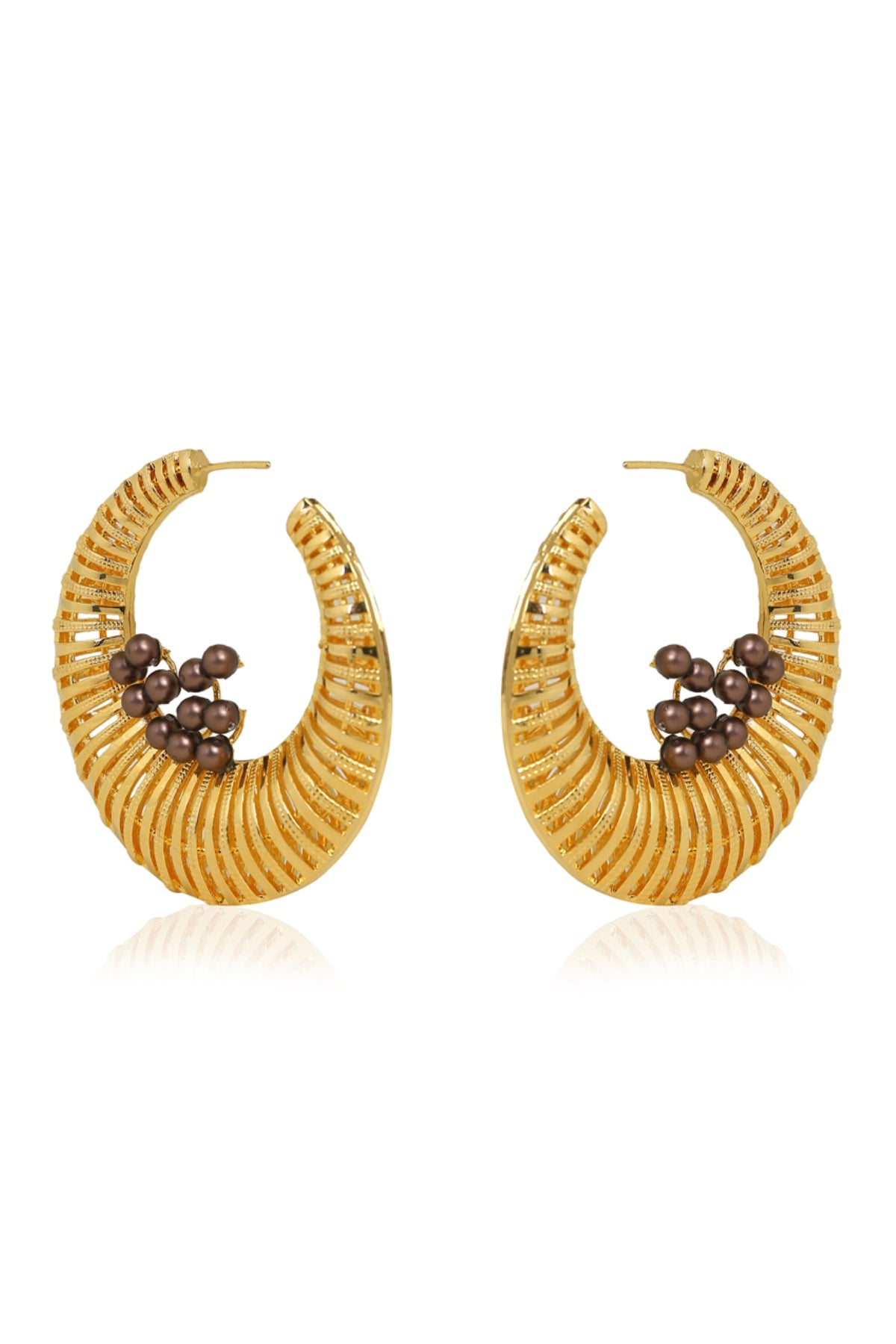 Brown Pearls Swarovski Hoops