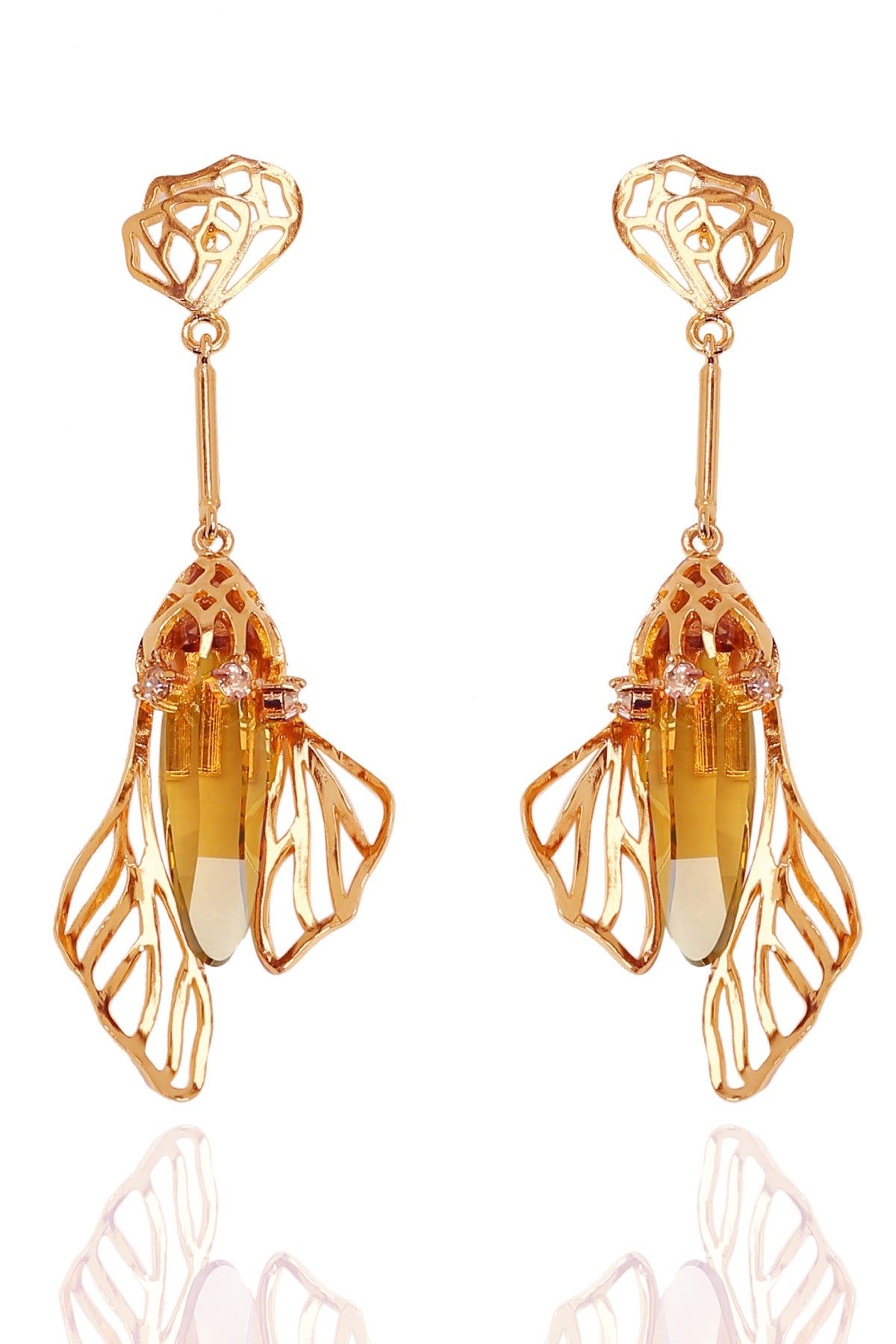 Rose Gold Ellipse Stone Danglers