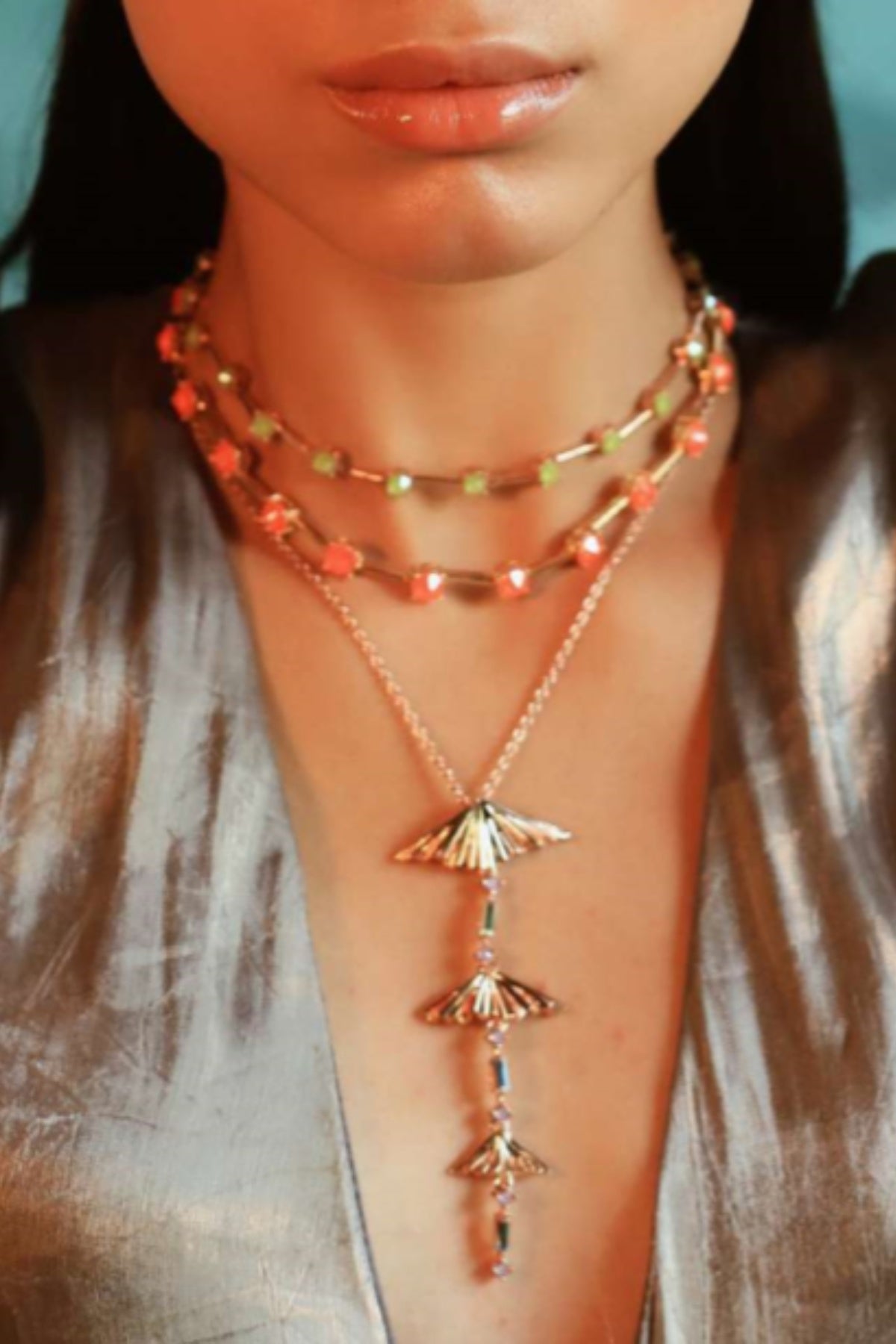 Blue Swarovski Layered Pendant