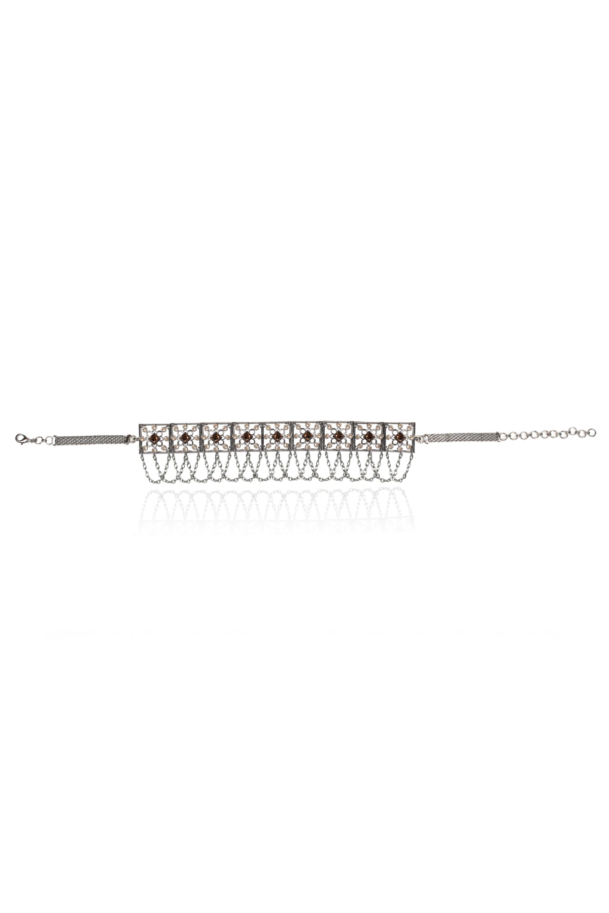 Brown Crystals Cutwork Choker