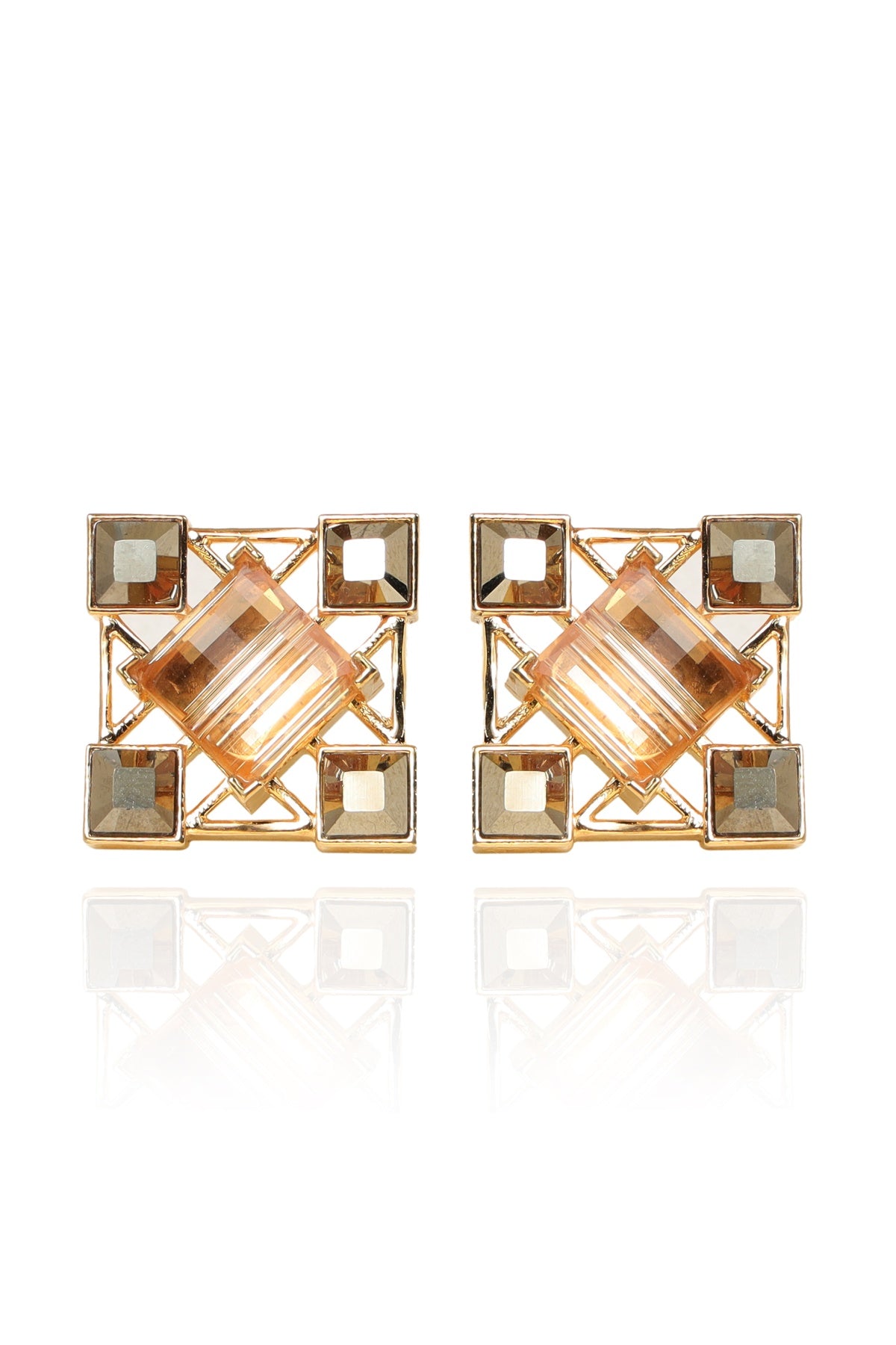 Grey Princess Cut Stone Studs