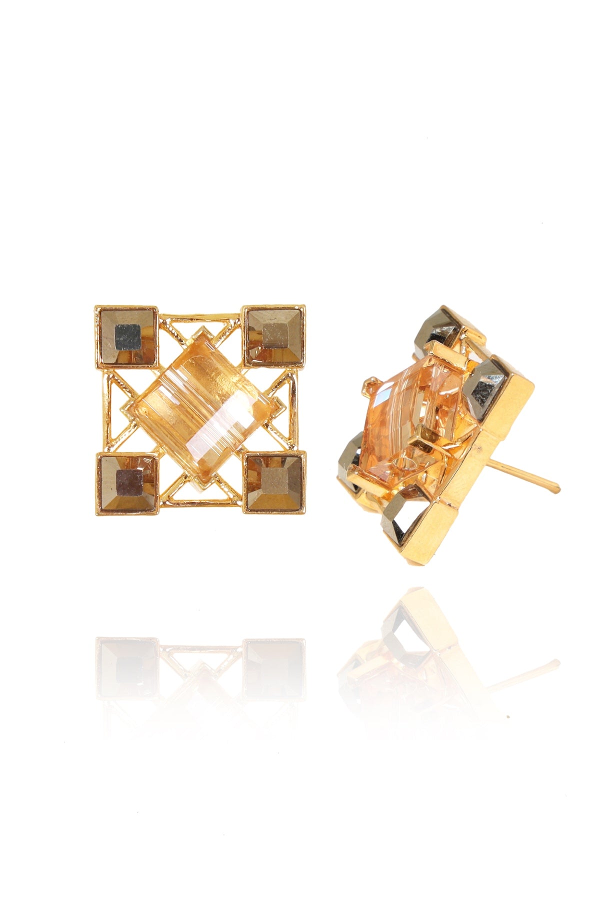 Grey Princess Cut Stone Studs