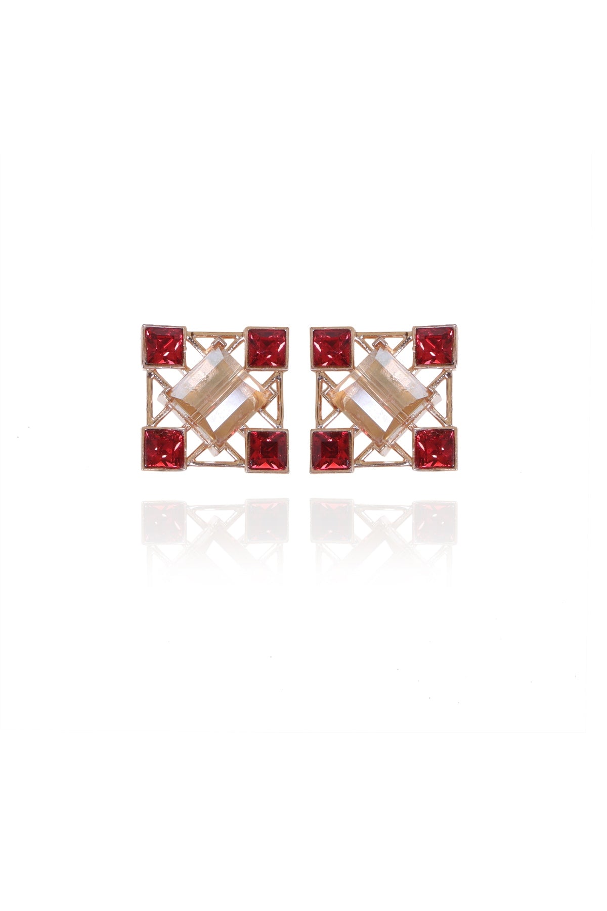 Red Princess Cut Stone Studs