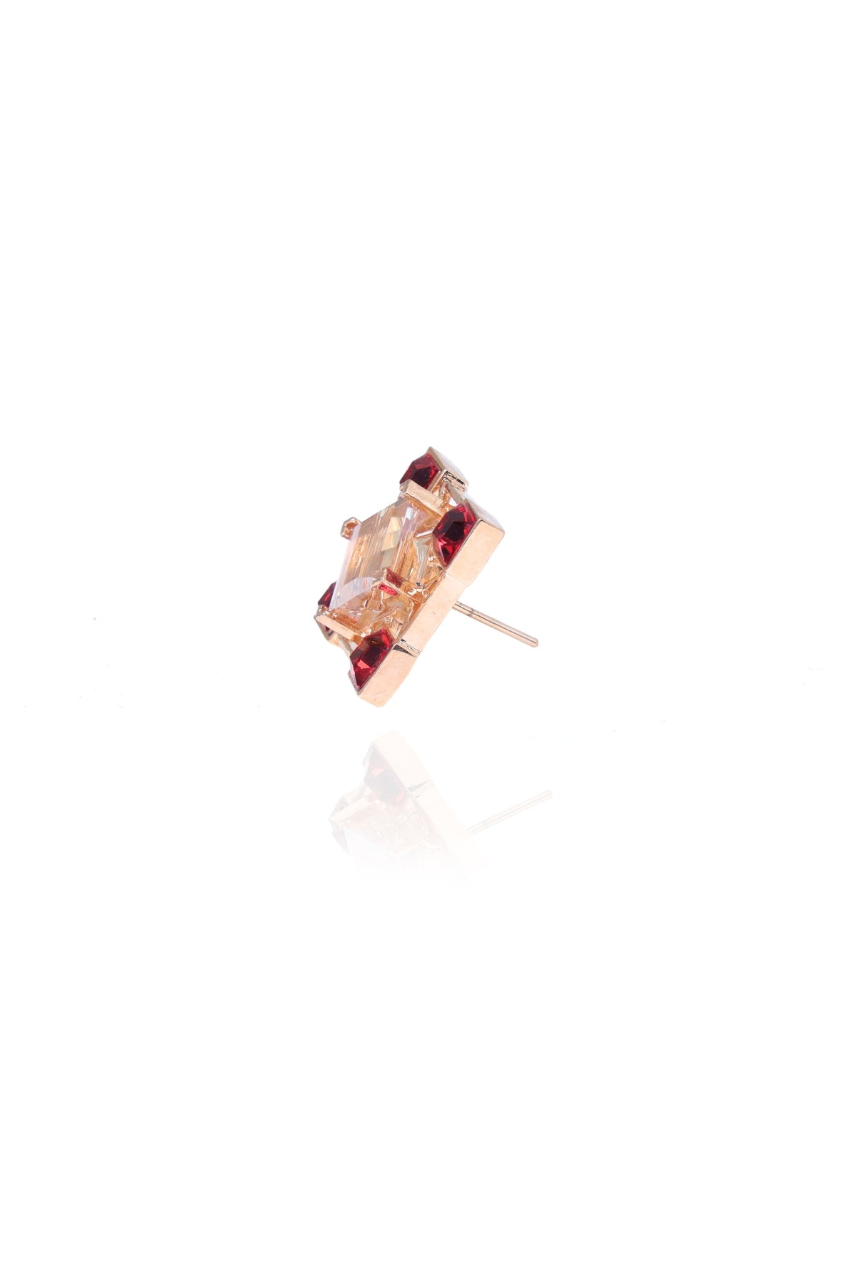 Red Princess Cut Stone Studs