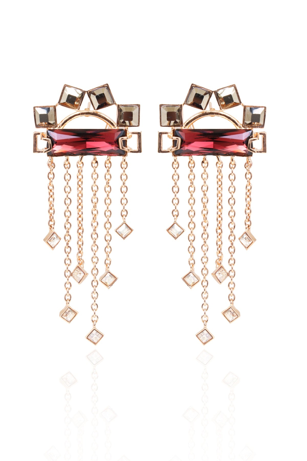 Princess Cut Maroon Danglers