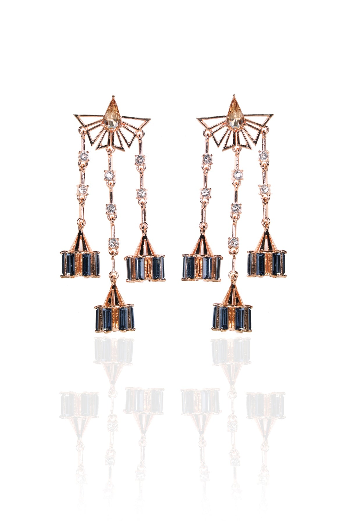 Blue & Gold Tear Drop Danglers