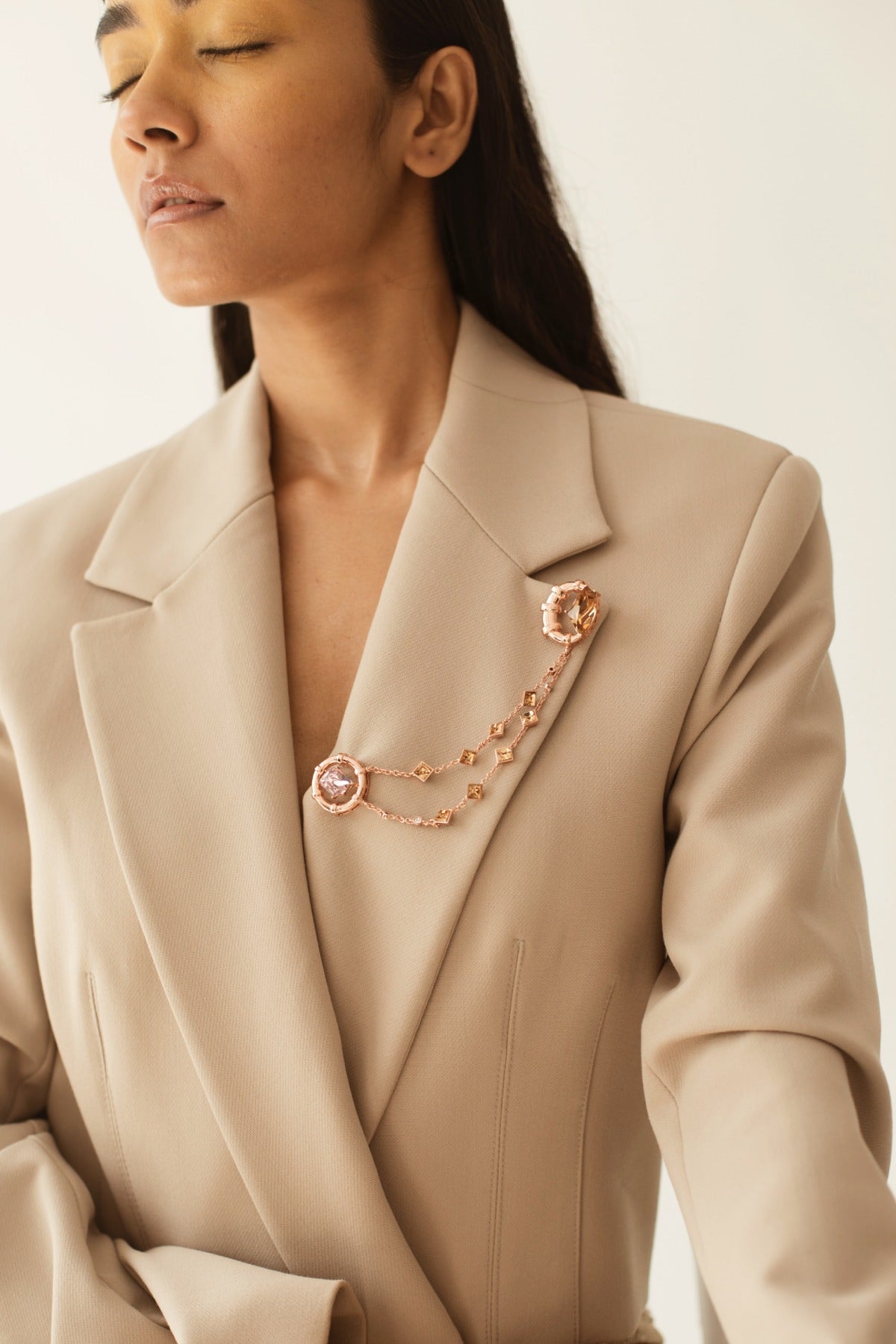 Pink Quartz Swarovski Brooch