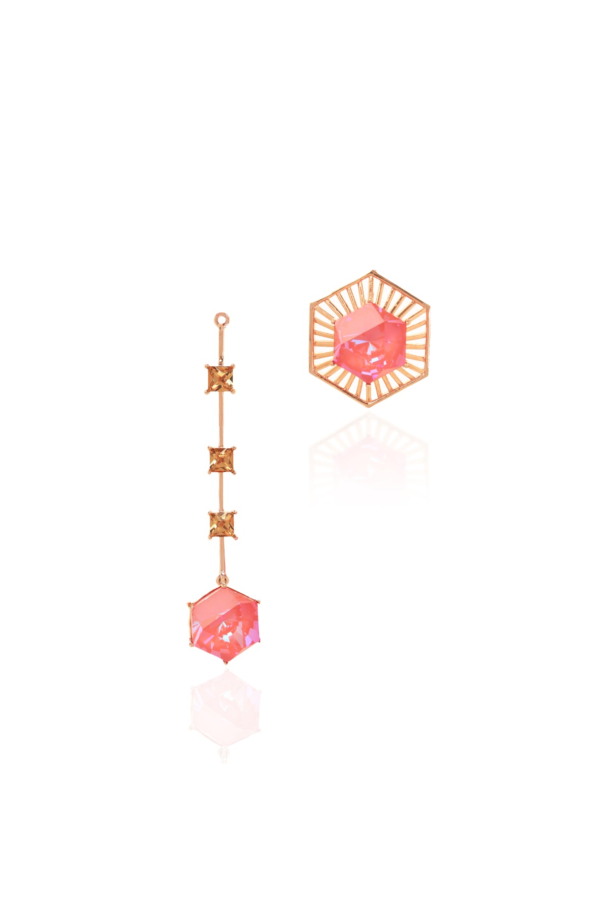 Pink Swarovski Hexagon Earrings