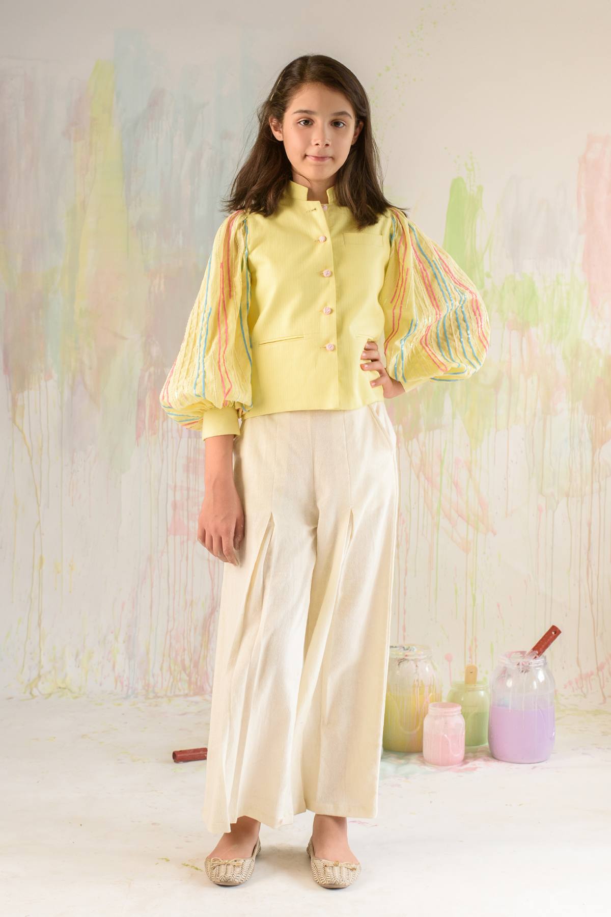 Buy Kids Designer Littleens Jacket with whimsy sequins embroidery on the statement sleeves and handmade buttons Online at ScrollnShops