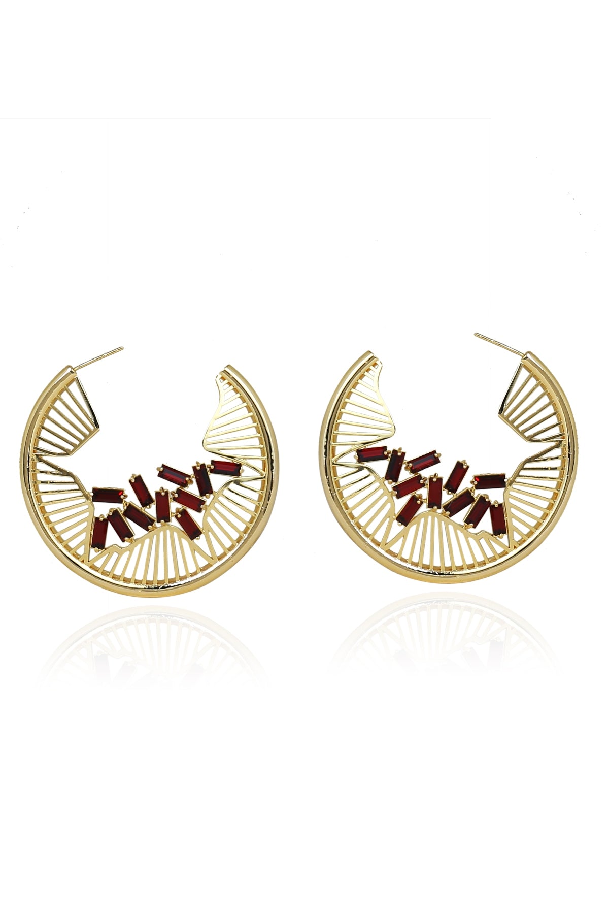 Red Swarovski Baguette Hoops