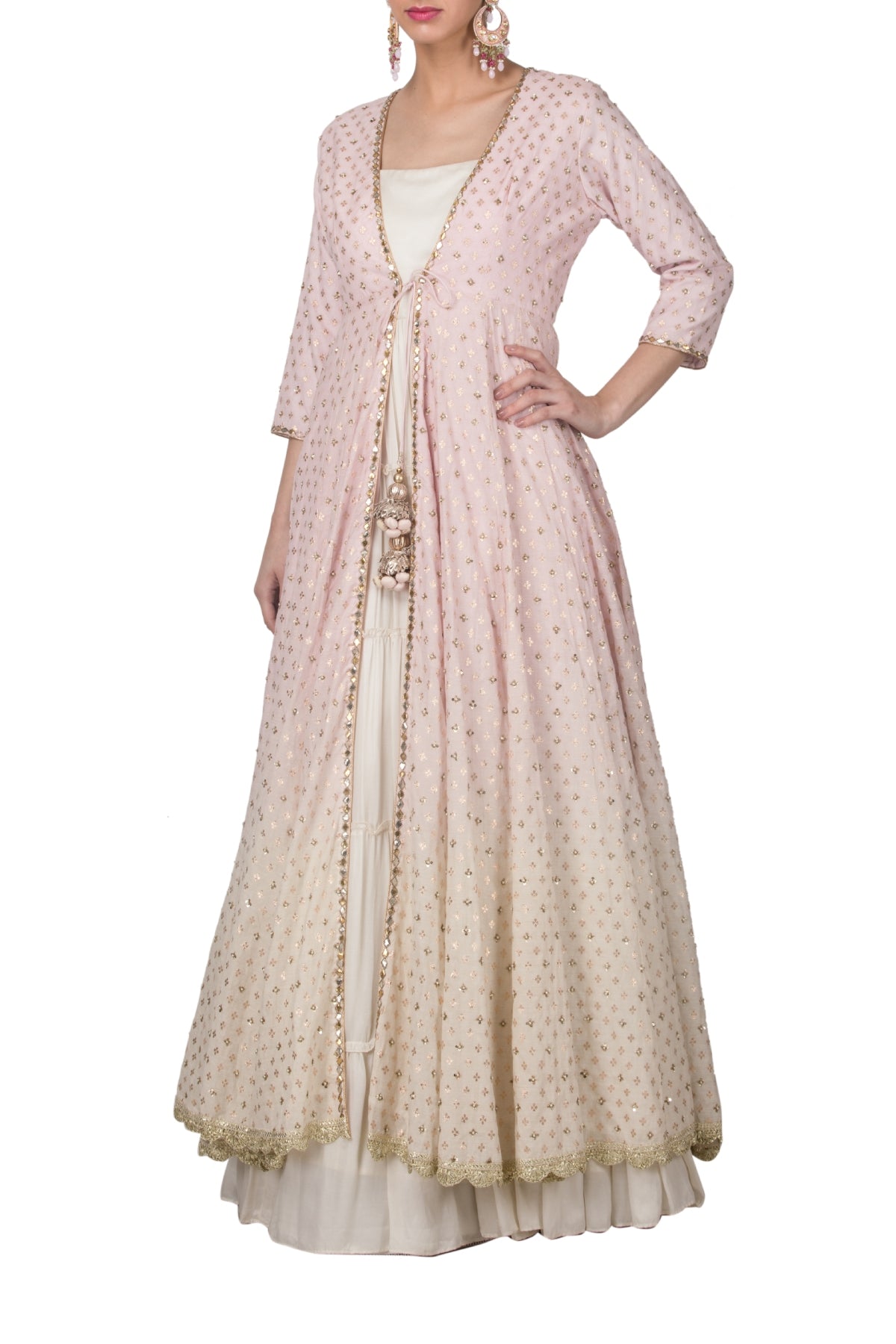 Ivory Chanderi Anarkali & Cape
